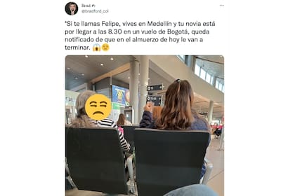 El posteo principal de Twitter que expuso la conversación del aeropuerto
