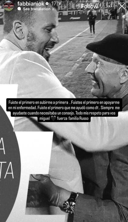 El posteo que el "Ogro" Fabbiani le dedicó a "Miguelo"