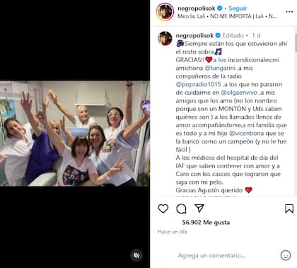 El posteo que hizo Vernaci al finalizar con su tratamiento de quimioterapia
