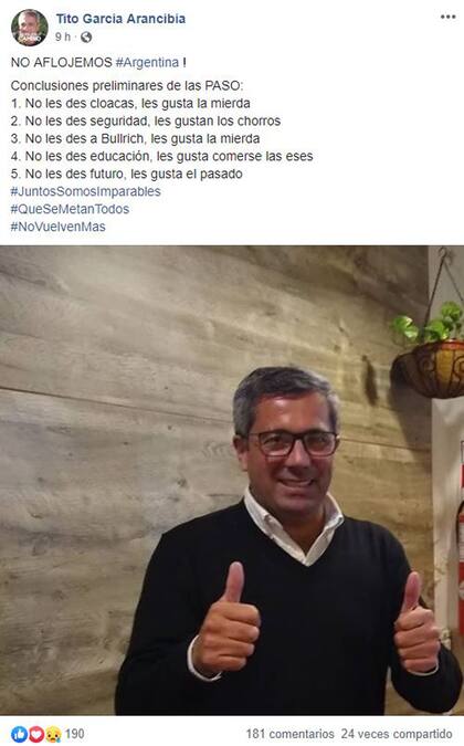 El posteo que subió anoche García tras el resultado de las PASO