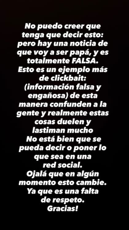 El posteo realizado por Nicolás Vázquez ante los rumores de embarazo