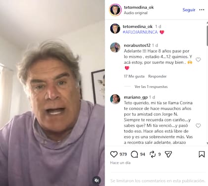 El posteo reciente de Teto Medina donde anunció cómo sigue su tratamiento contra el cáncer
