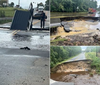 El potencial ciclón número ocho que azotó a las Carolinas este lunes dejó calles destrozadas y severas inundaciones