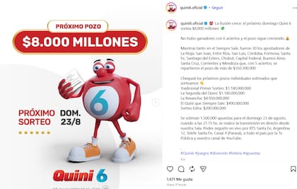 El pozo del Quini 6 quedó vacante
