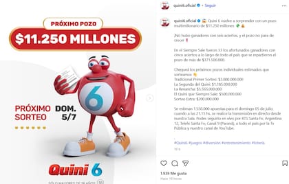 El pozo del Quini 6 quedó vacante