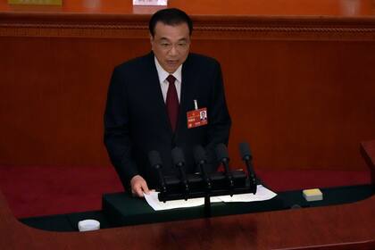 El premier de China, Li Keqiang, durante la apertura de del Congreso Popular Nacional de China en el Gran Salón del Pueblo, en Beijing (AP Foto/Ng Han Guan)