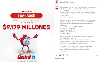 El premio millonario del Quini 6