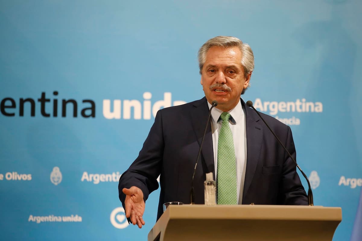 El presidente Alberto Fernández durante el anuncio