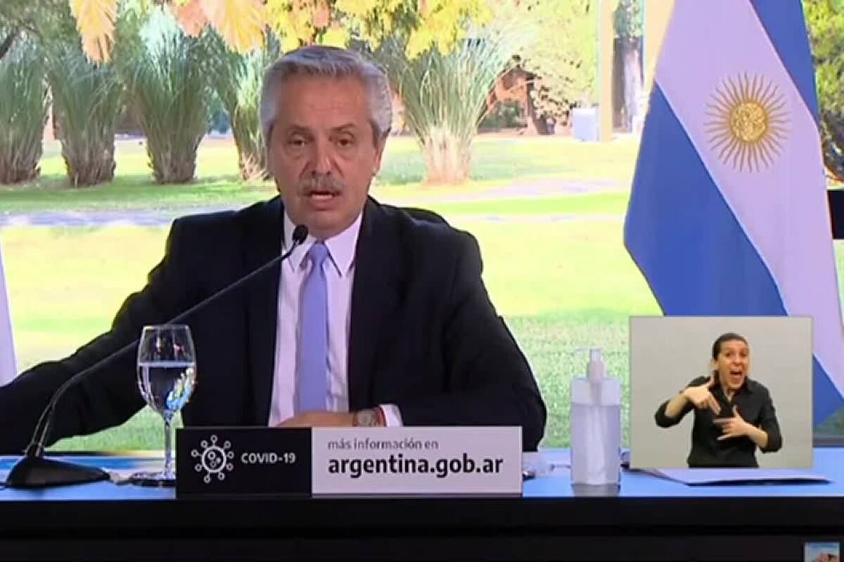 El presidente Alberto Fernández, en el anuncio por la extensión de la cuarentena