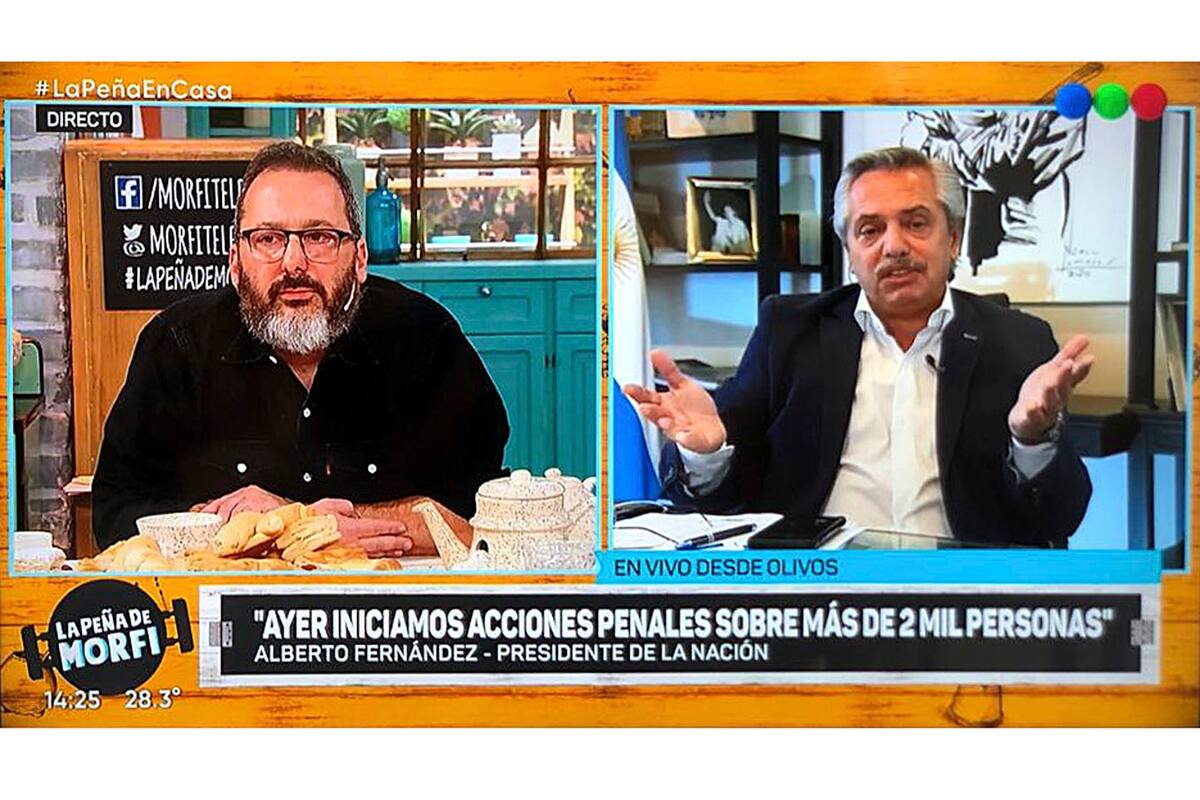 El Presidente Alberto Fernandez en entrevista televisiva en La Peña de Morfi, por Telefe.