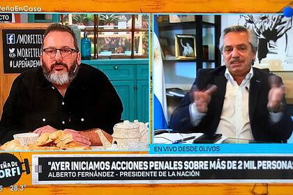 El Presidente Alberto Fernandez en entrevista televisiva en La Peña de Morfi, por Telefe.