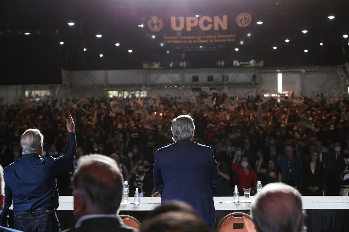 El presidente Alberto Fernández en un acto del sindicato UPCN realizado en Costa Salguero