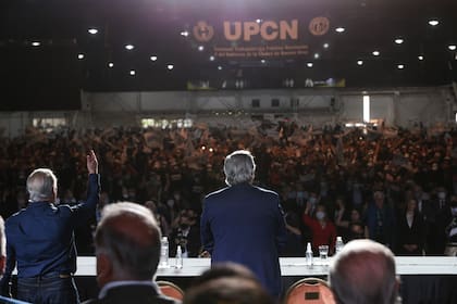 El presidente Alberto Fernández en un acto del sindicato UPCN realizado en Costa Salguero