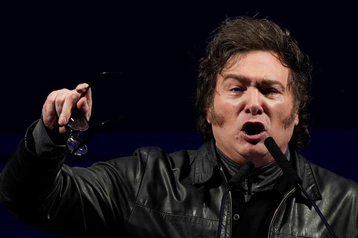 El presidente argentino, Javier Milei, durante el acto en Parque Lezama del sábado