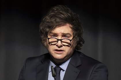 El presidente argentino Javier Milei habla tras recibir el premio Röpke para la Sociedad Civil del Liberal Institut, en el Centro de Congresos, el viernes 24 de enero de 2025, en Kloten, Suiza. (Ennio Leanza/Keystone vía AP)