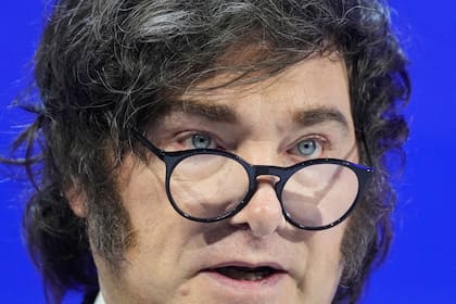 El presidente de Argentina, Javier Milei, habla durante la Reunión Anual del Foro Económico Mundial en Davos, Suiza, el miércoles 21 de enero de 2026. (Foto AP/Markus Schreiber)