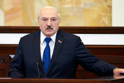 El presidente de Bielorrusia Alexander Lukashenko da un mensaje ante el Parlamento, el 26 de mayo de 2021 en Minsk, Bielorrusia. (Sergei Shelega/BelTA Foto de Pool vía AP)