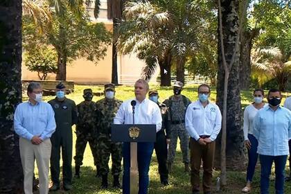 El presidente de Colombia, Iván Duque, en el momento de anunciar las detenciones de cuatro venezolanos implicados en planes de desestabilización en Colombia