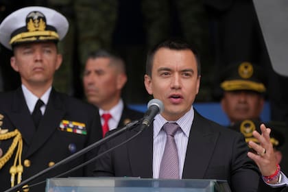 El presidente de Ecuador, Daniel Noboa, en su intervención durante una ceremonia en una escuela de policía en Quito, el 22 de enero de 2024 (Archivo)