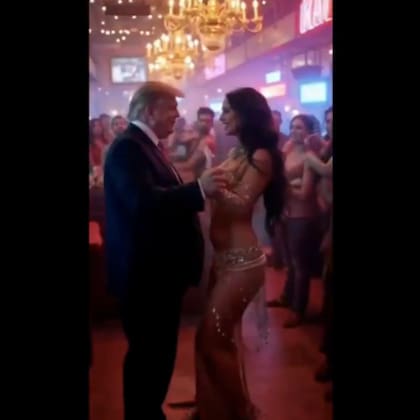 El presidente de EE.UU. Donald Trump baila con una odalisca en "Trump Gaza", según un video generado con IA publicado por el presidente.