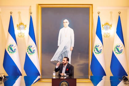 El presidente de El Salvador, Nayib Bukele, durante su discurso en cadena nacional
