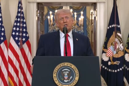 El presidente de Estados Unidos, Donald Trump, en su discurso desde la Casa Blanca para dar un mensaje sobre la guerra con Irán.
