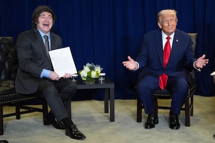 El presidente de Estados Unidos, Donald Trump, se reúne con su homólogo argentino Javier Milei durante la Asamblea General de las Naciones Unidas, el martes 23 de septiembre de 2025, en Nueva York. (AP Foto/Evan Vucci)