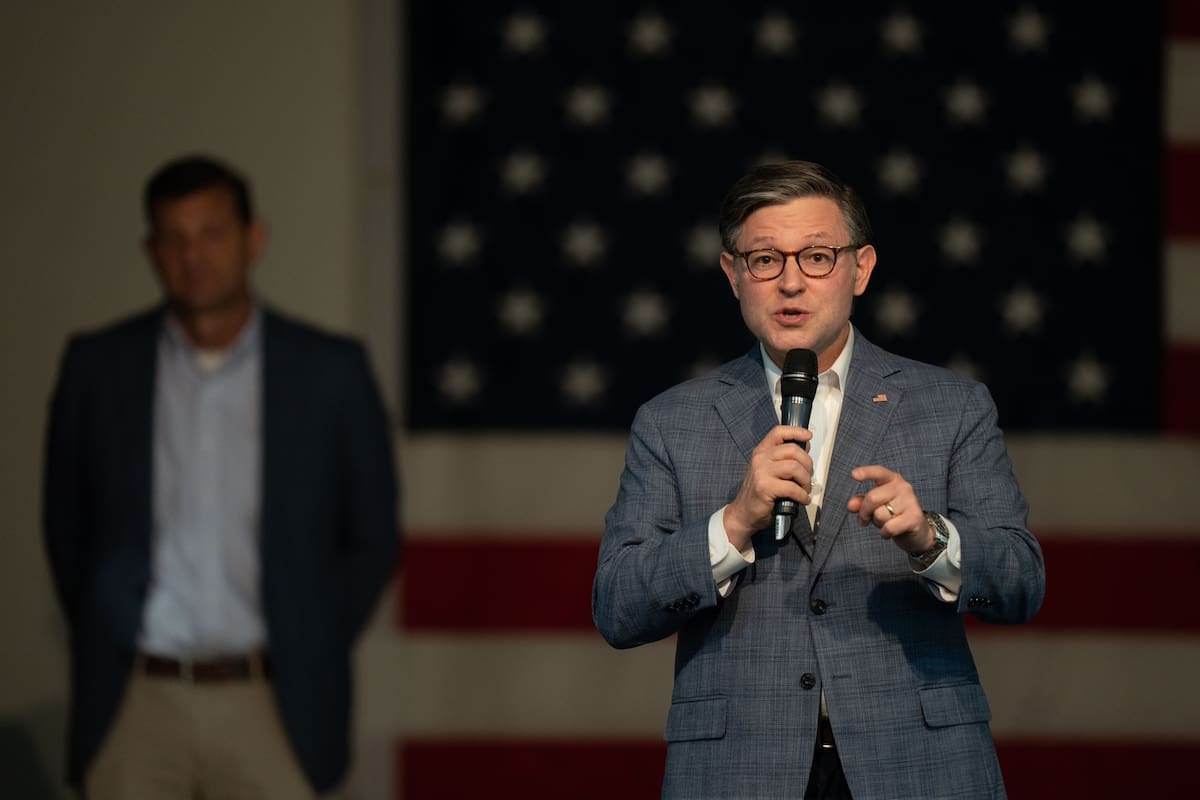 El presidente de la Cámara de Representantes de Estados Unidos Mike Johnson en un evento electoral p