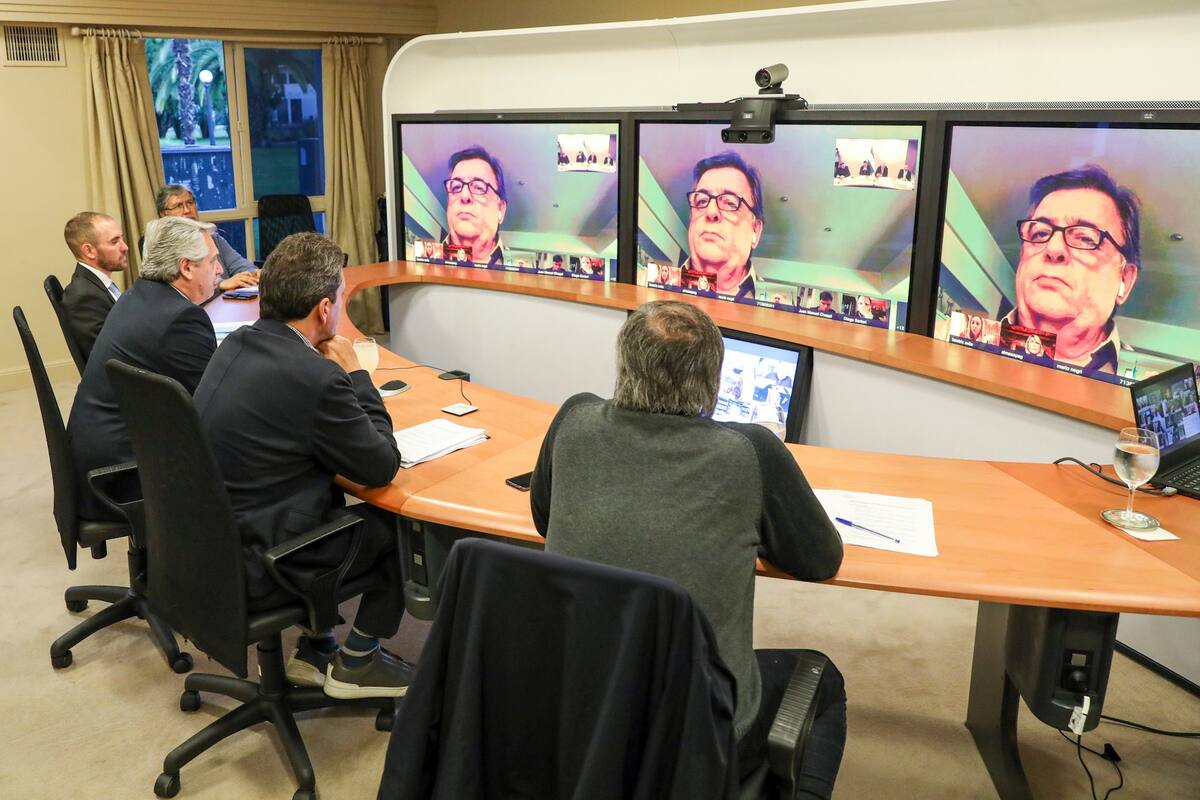 EL presidente de la nación Alberto Fernández en videoconferencia con diputados de la oposición.