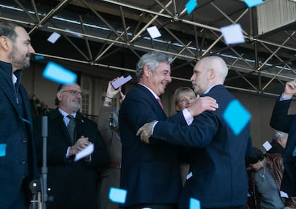 El presidente de la Rural, Nicolás Pino, con el jefe de Gobierno porteño, Horacio Rodríguez Larreta