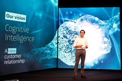 El presidente de Telefónica, José María Álvarez Pallete, durante el lanzamiento de Aura