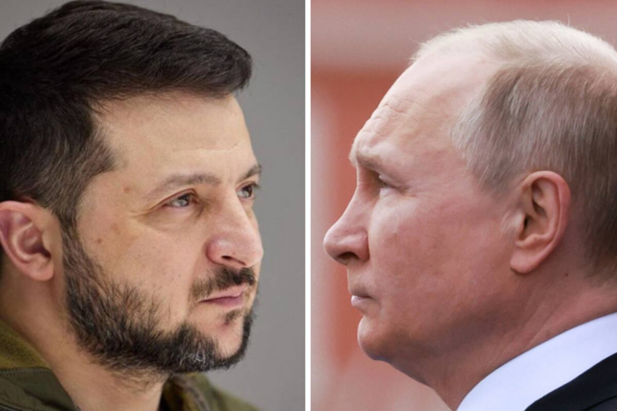 El presidente de Ucrania, Volodimir Zelensky, junto a su par ruso, Vladimir Putin