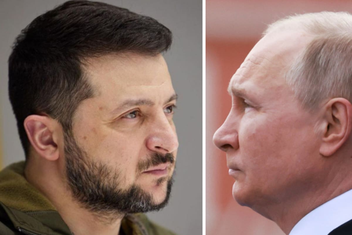 El presidente de Ucrania, Volodimir Zelensky, junto a su par ruso, Vladimir Putin