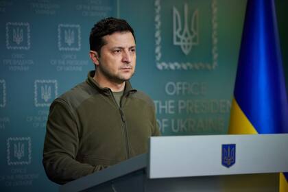 El presidente de Ucrania, Volodymyr Zelensky, en una declaración institucional