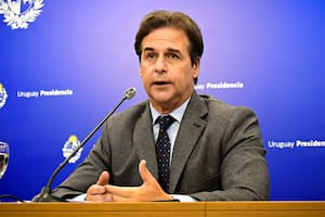 El presidente de Uruguay, Lacalle Pou, durante una conferencia de prensa