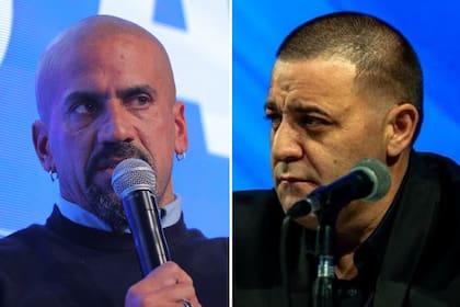 El presidente del Club Estudiantes de La Plata, Juan Sebastián Verón, junto al tesorero de la AFA y mano derecha de Claudio "Chiqui" Tapia, Pablo Toviggino