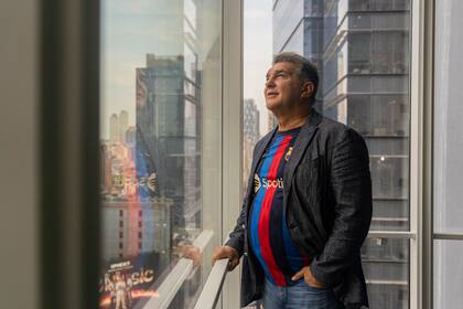 El presidente del equipo de fútbol del FC Barcelona, Joan Laporta, en la oficina de The New York Times en Nueva York, el 28 de julio de 2022