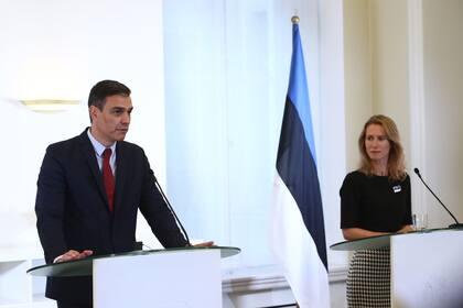 El presidente del Gobierno, Pedro Sánchez, en rueda de prensa con la primera ministra Kaja Kallas