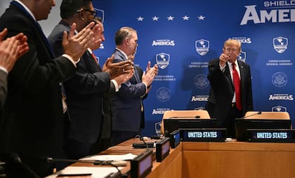El presidente Donald Trump, en su llegada a la reunión del Escudo de las Américas en la sede de la ONU, en Nueva York.