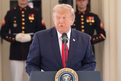 El presidente Donald Trump habla en la Casa Blanca durante una presentación de la próxima carrera de automóviles Freedom 250 Grand Prix