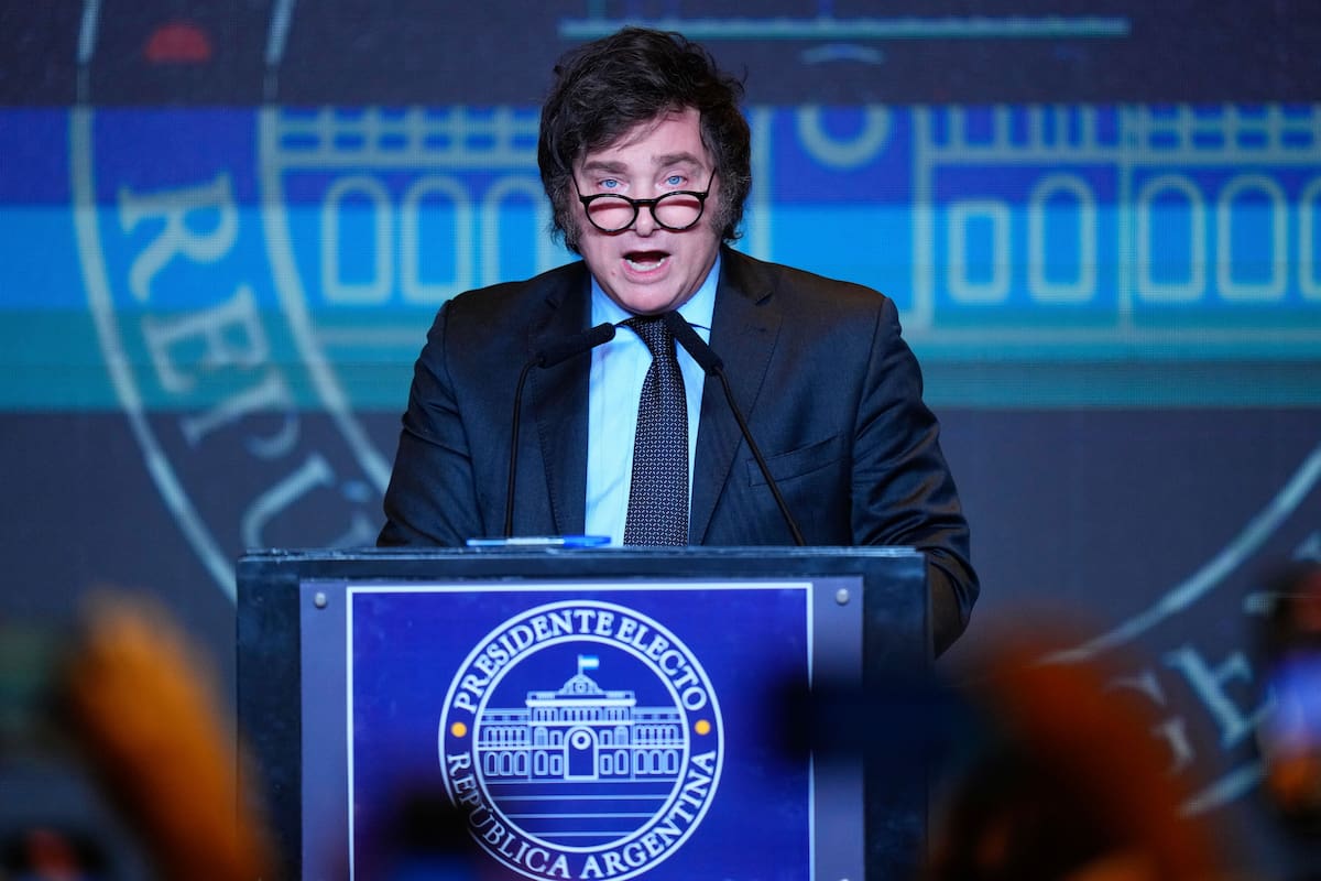 El presidente electo de la Argentina, Javier Milei, durante su discurso de victoria en el balotaje. Archivo