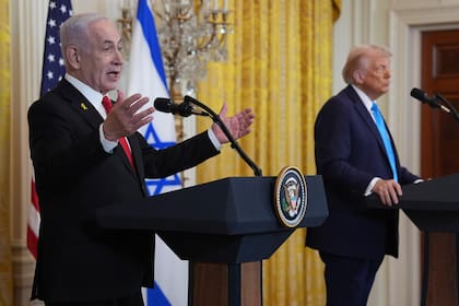 El presidente estadounidense Donald Trump y el primer ministro israelí Benjamin Netanyahu en conferencia de prensa en la Casa Blanca en Washington el 4 de febrero del 2025