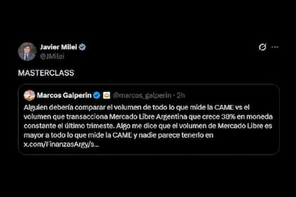 El presidente Javier Milei avaló las palabras de Marcos Galperin contra CAME