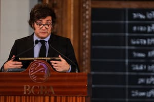 El presidente Javier Milei, cuando estuvo en la Bolsa de Comercio