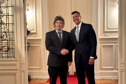 El Presidente Javier Milei, cuando recibió en la Casa Rosada a su par de Paraguay, Santiago Peña, el 14 de febrero de 2024