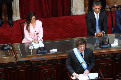 El presidente Javier Milei durante el discurso de apertura de la Asamblea Legislativa en el Congreso de la Nación, en donde convocó al Pacto de Mayo.
