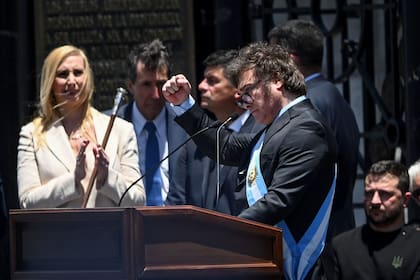 El presidente Javier Milei durante la asunción presidencial