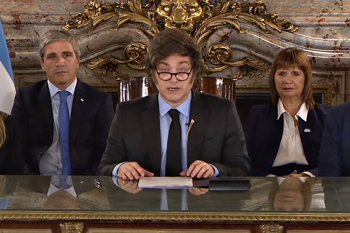 El presidente Javier Milei durante la cadena nacional