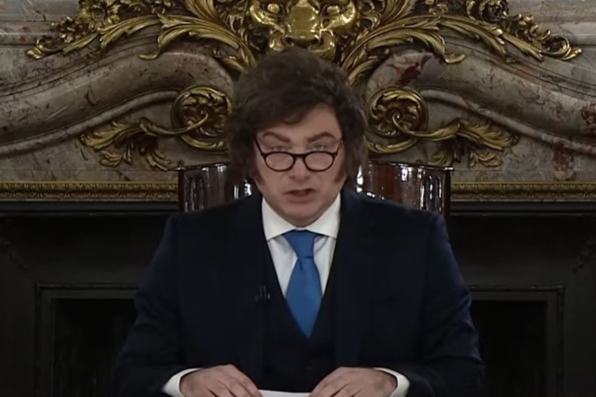 El presidente Javier Milei, durante la cadena nacional