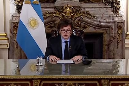 El presidente Javier Milei durante la cadena nacional